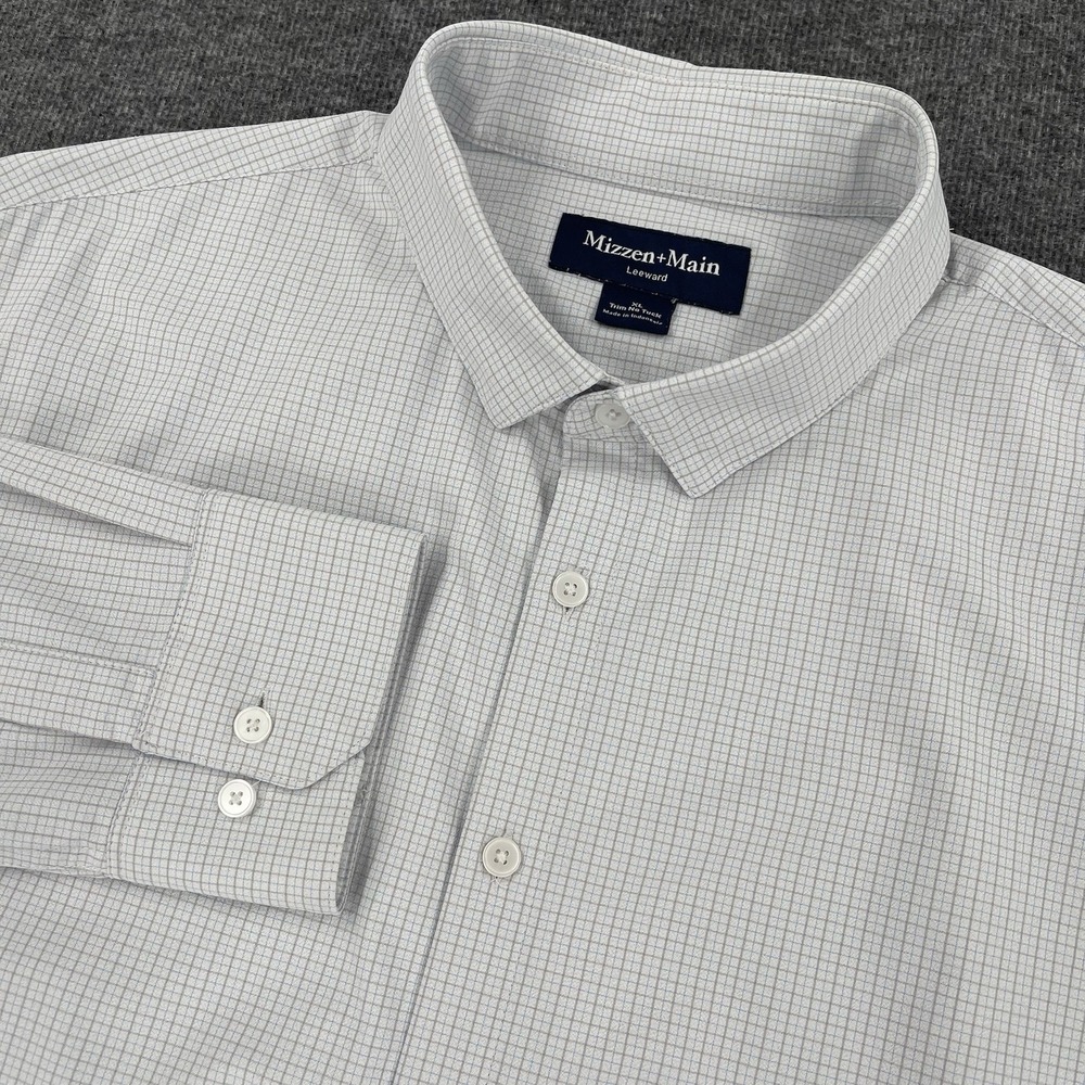 Mizzen Main Leeward Shirt Mens XL White Check Trim No Tuck Performance Stretch